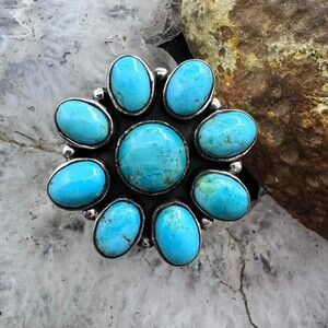 Sterling Silver Southwestern Style Composite Turquoise Cluster Ring For Women #1